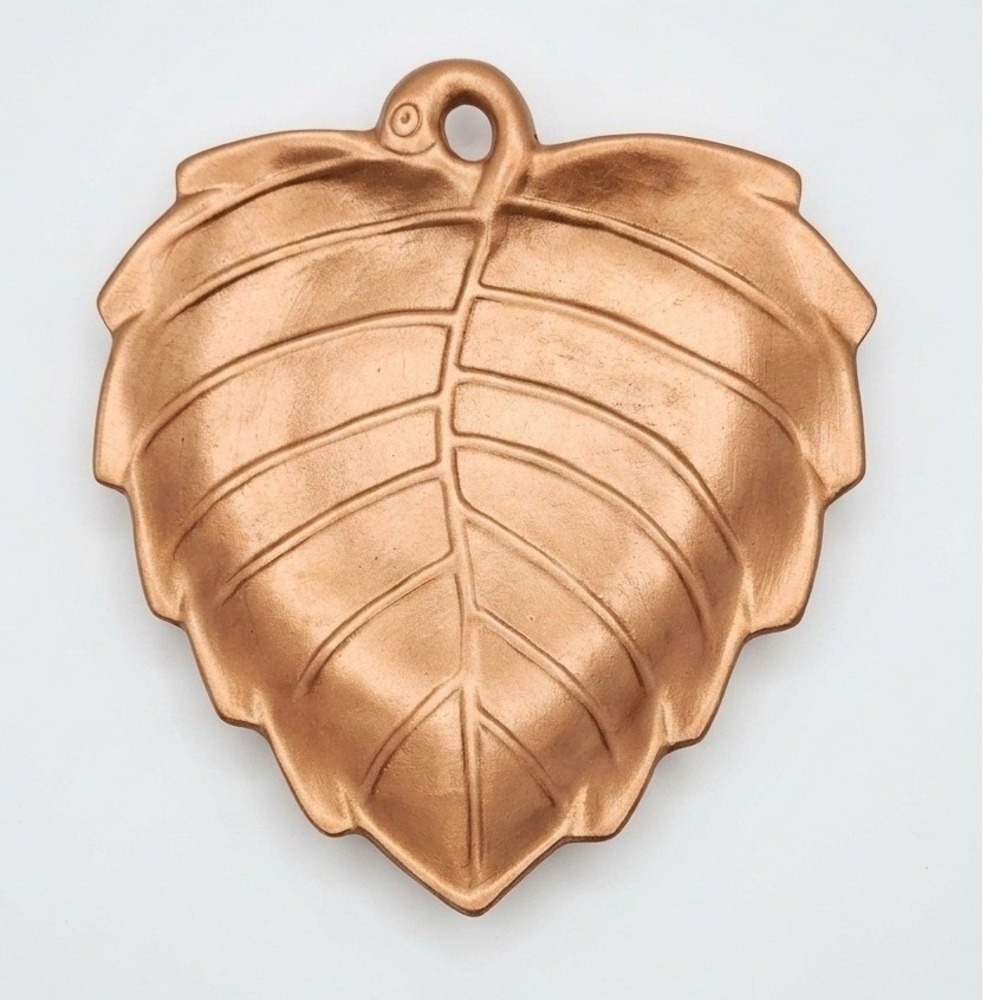 Vintage Pier 1 Imports Metallic Copper Finish Leaf Dish with Bird Hanging Loop